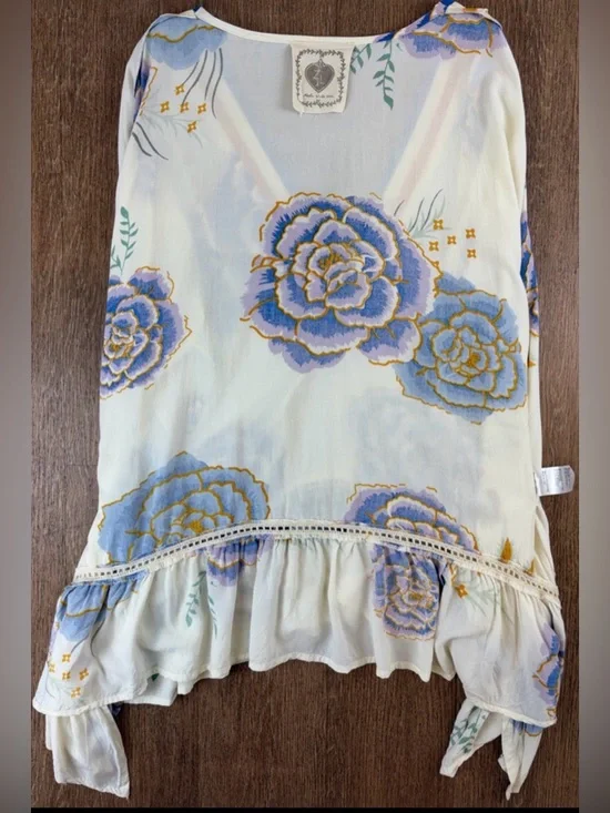 Z&L Kimono Tunic Top/Swim Cover Up ~ in Blue & Orange Floral - Picture 14 of 16